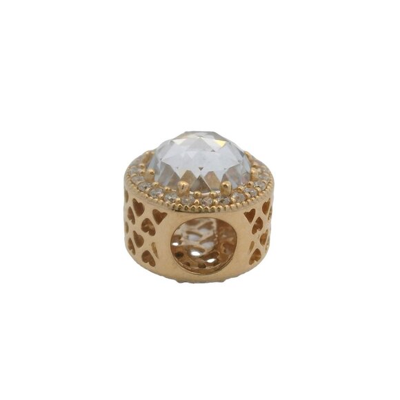 Pandora Solid 14kt Yellow Gold Radiant Hearts CZ Spacer Charm - Picture 3 of 4
